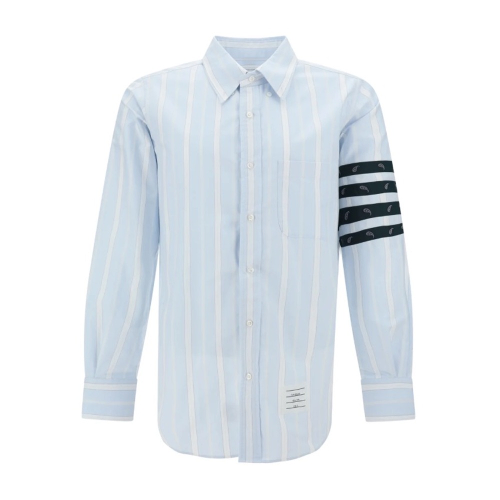 NWT Thom Browne Light Blue Striped Button-Down Shirt with Black Armband